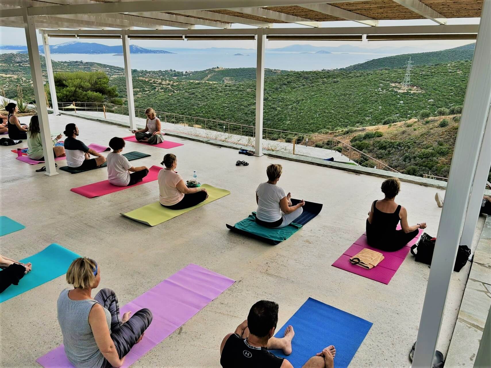 Yoga shala with sea view for the 300h Yoga Teacher Training in Greece